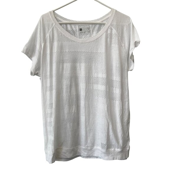 Xersion Athletic Top Size Large Short Sleeve Striped Semi Sheer White Sporty NEW - Picture 1 of 7